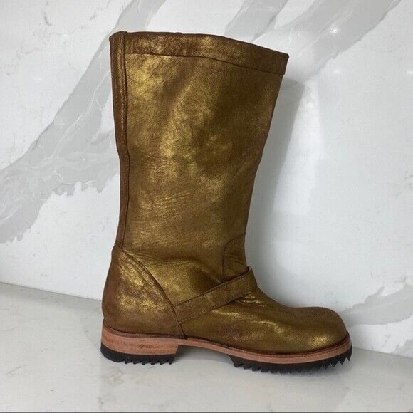 Jim Barnier Engineer Buckle Boot Gold Distress NWT Size 8 - Picture 3 of 8